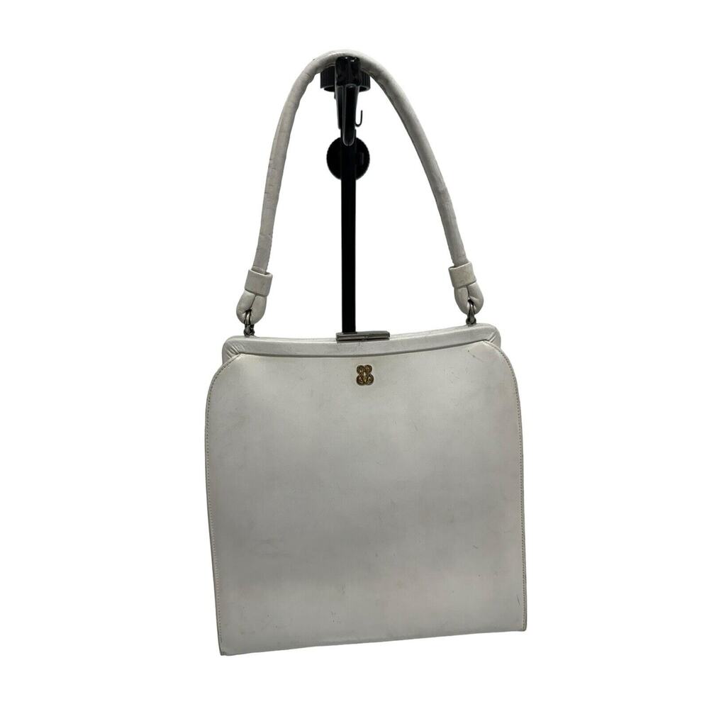 Vintage MCM 1950s White Top Clasp Bag Clutch Purse W/ Coin Purse And Mirror